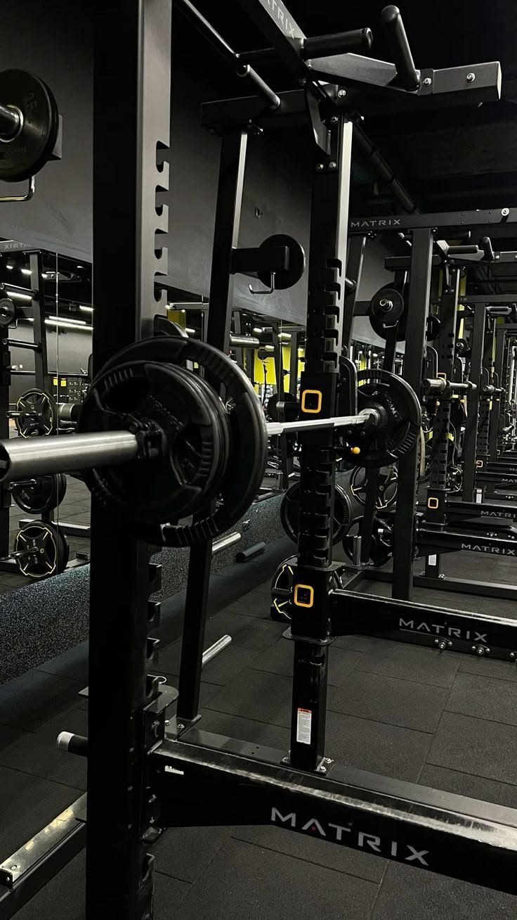 Estrutura de musculação e barra na academia